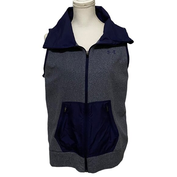 Under Armour Womens Cold Gear Vest L Blue Preppy Full Front Zip Outdoors Fall - Picture 1 of 6